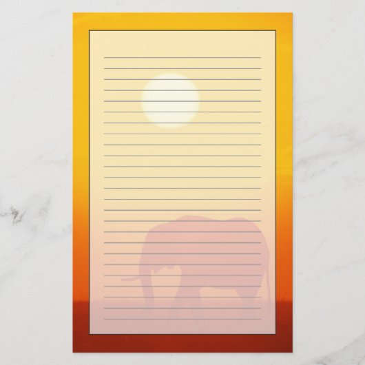 Papeterie Éléphant africain marchant au coucher du soleil, (Devant)