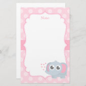Papeterie Éléphant mignon de bébé avec amour pour des filles (Devant / Derrière)