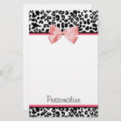 Papeterie Empreinte de léopard à la mode et ruban rose avec (Devant / Derrière)