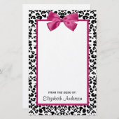 Papeterie Empreinte de léopard en ruban rose foncé avec nom (Devant / Derrière)