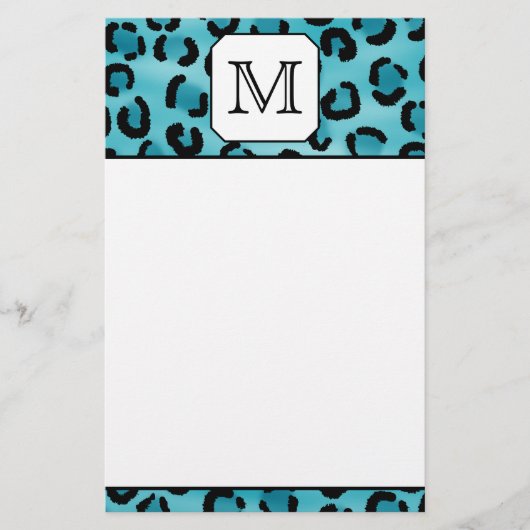 Papeterie Empreinte de léopard turquoise, monogramme fait (Devant)