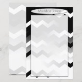 Papeterie en noir et blanc Chevron pour écriture m (Devant / Derrière)