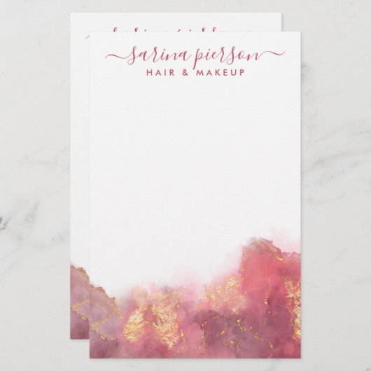 Papeterie Encre Aquarelle Liquide D'Art Moderne Rose Et Or R (Devant / Derrière)