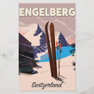 Papeterie Engelberg Suisse poster de voyage ski