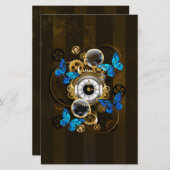 Papeterie Engrenages à vapeur et papillons bleus (Devant / Derrière)