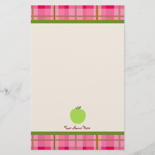 Papeterie Enseignant personnalisé Pink Plaid & Green Apple (Devant)