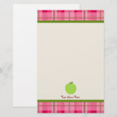 Papeterie Enseignant personnalisé Pink Plaid & Green Apple (Devant / Derrière)