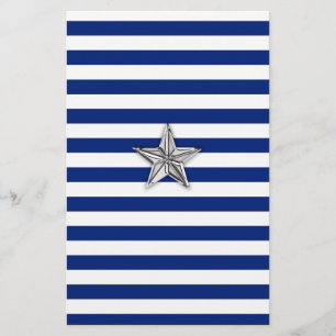 Papeterie Étoile argentée nautique sur les rayures bleues