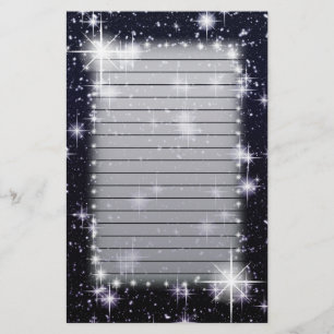 Papeterie Étoiles brillantes lumineuses dans l'espace rayé