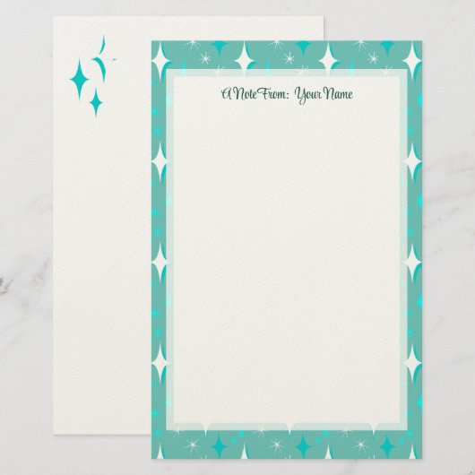 Papeterie Étoiles Rétro Éditable sur Teal 5.5" x 8.5" (Devant / Derrière)