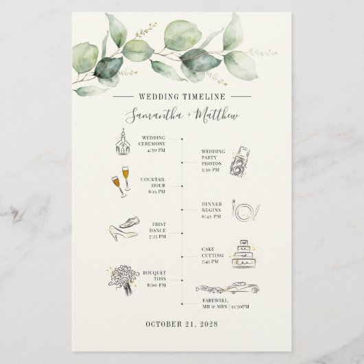 Papeterie Eucalyptus Moderne Icon Mariage Itinéraire Program (Devant)