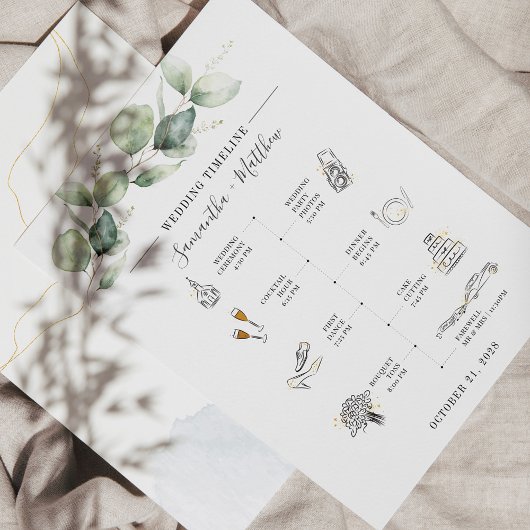 Papeterie Eucalyptus Moderne Icon Mariage Itinéraire Program