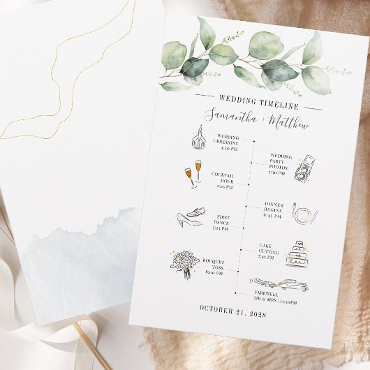 Papeterie Eucalyptus Moderne Icon Mariage Itinéraire Program