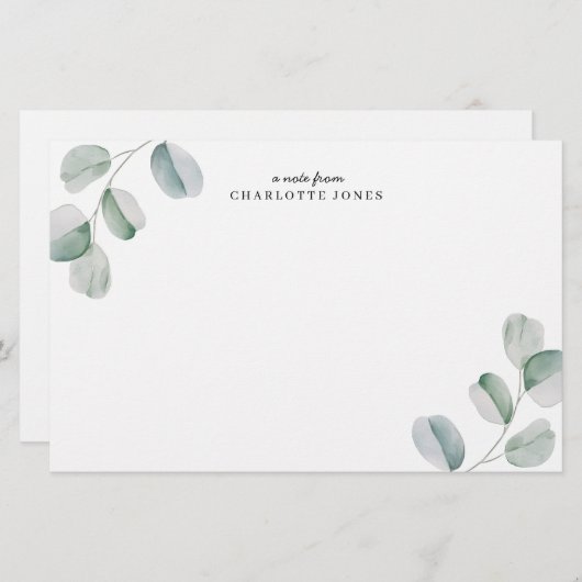 Papeterie Eucalyptus Personalized Note Card (Devant / Derrière)