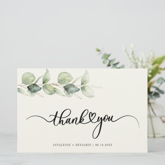 Papeterie Eucalyptus Verdure Script Mariage Merci (Debout devant)