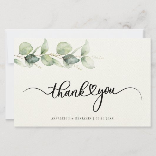 Papeterie Eucalyptus Verdure Script Mariage Merci (Devant)