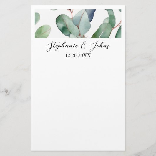 Papeterie Eucalyptus Vert Élégant Simple Mariage rustique (Devant)