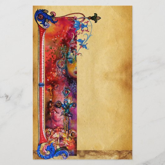 PAPETERIE EXCALIBUR .ANTIQUE ROUGE BLEU FLORAL PARCHEMENT (Devant)