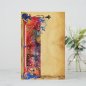 PAPETERIE EXCALIBUR .ANTIQUE ROUGE BLEU FLORAL PARCHEMENT (Debout devant)