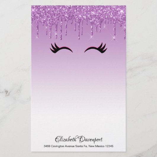 Papeterie Eyelashes rose et noir élégant sur Parties scintil (Devant)