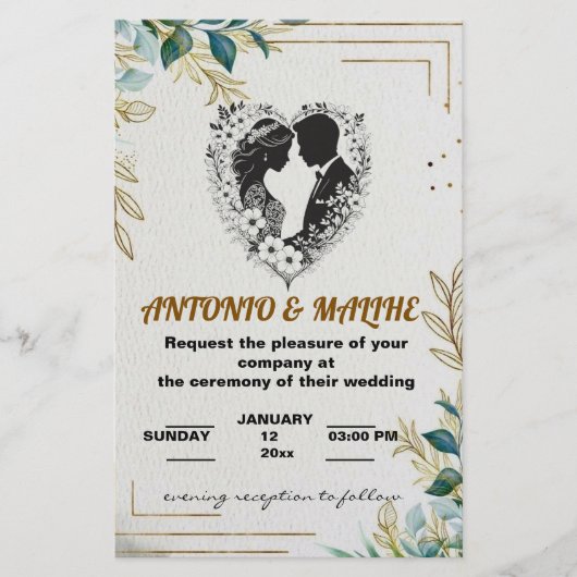 Papeterie faire-part de mariage d'amour classique (Devant)