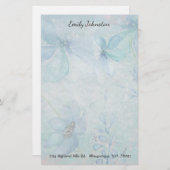 Papeterie faite sur commande florale bleue (Devant / Derrière)