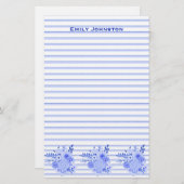 Papeterie faite sur commande rayée florale bleue (Devant / Derrière)