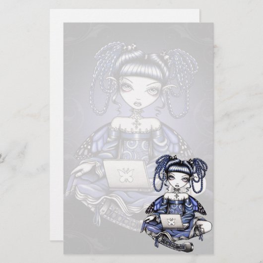 Papeterie féerique d'art de dessus bleu mignon de (Devant / Derrière)