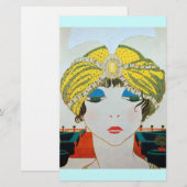 Papeterie FEMME AU TURBAN ORIENTAL JAUNE / Beauté Mode (Devant / Derrière)