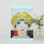 Papeterie FEMME AU TURBAN ORIENTAL JAUNE / Beauté Mode (Debout devant)