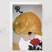 PAPETERIE FEMME AVEC MONOGRAMME ROSE ROUGE (Devant / Derrière)