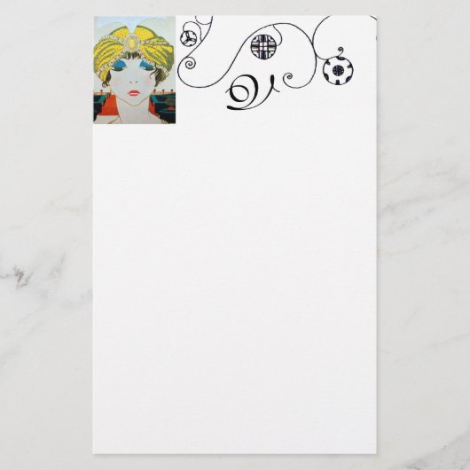 Papeterie FEMME AVEC TURBAN JAUNE ORIENTAL / Mode Beauté (Devant)