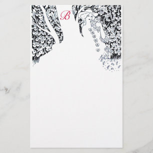 Papeterie FEMME ROMANTIQUE, ROSES, NATURE Noir Blanc Monogra