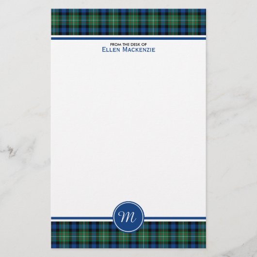Papeterie Ferguson Clan Tartan bleu et vert Monogramme (Devant)