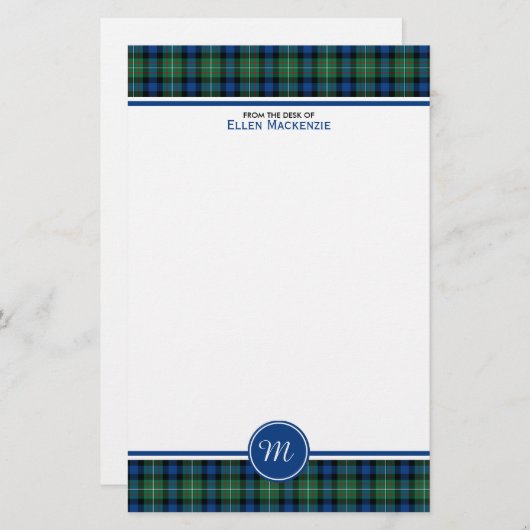 Papeterie Ferguson Clan Tartan bleu et vert Monogramme (Devant / Derrière)