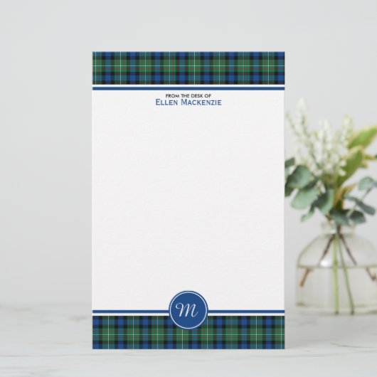 Papeterie Ferguson Clan Tartan bleu et vert Monogramme (Debout devant)