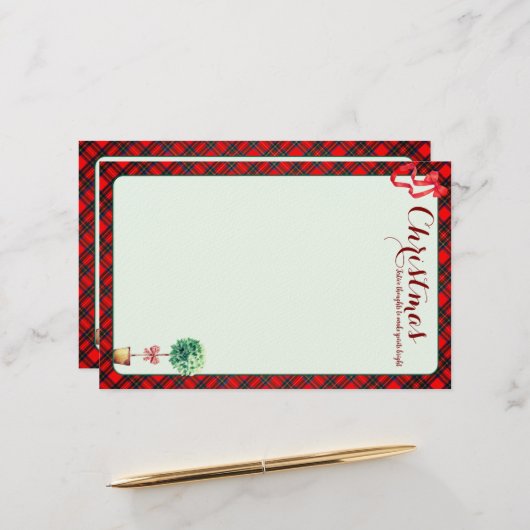Papeterie Festive Botanical Rustic Christmas Red Green Plaid (Devant/Arrière en situation)