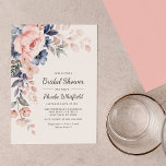 Papeterie Fête des mariées budgétaire Invitation florale ros<br><div class="desc">Annoncez la prochaine douche nuptiale avec une carte d'invitation couleur bleu indigo rose moderne à être la mariée et les invités adoreraient. Avec une belle aquarelle botanique fleurie et typographie moderne, vous pouvez facilement customiser. Ajoutez simplement les détails de la douche ou ajoutez des informations supplémentaires en cliquant sur le...</div>