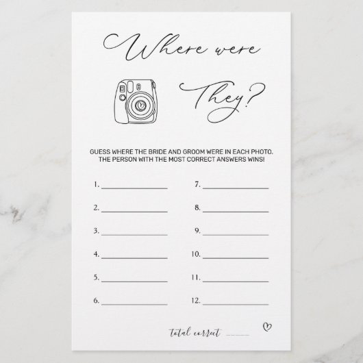 Papeterie Fête des mariées Jeu Où Étaient-Ils (Devant)