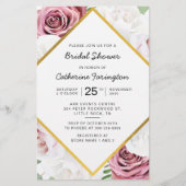 Papeterie Fête des mariées Rose Floral Gold Frame Invitation (Devant)