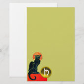 PAPETERIE FÊTE D'HALLOWEEN DU CHAT NOIR MONOGRAMME (Devant / Derrière)