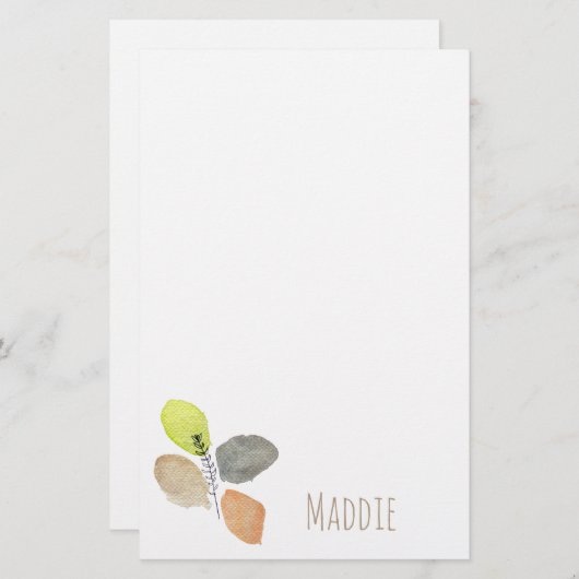 Papeterie Feuille d'aquarelle esthétique moderne (Devant / Derrière)