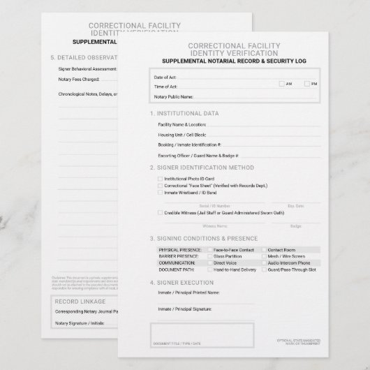 Papeterie Feuille de vérification d'identité correctionnelle (Devant / Derrière)