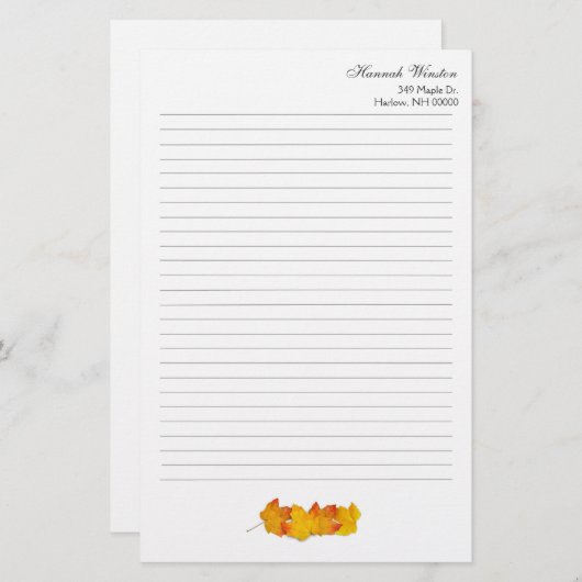 Papeterie Feuille d'érable papier d'écriture personnalisé de (Devant / Derrière)