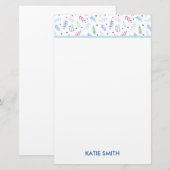 Papeterie Feuilles bleu et lavande avec Motif de coeur (Devant / Derrière)