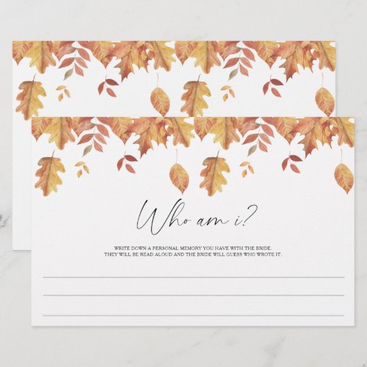 Papeterie Feuilles d'automne - Qui suis-je jeu de douche nup (Devant / Derrière)