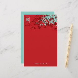 Papeterie Feuilles en bambou rouge double bonheur Mariage ch