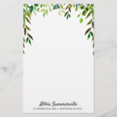 Papeterie Feuilles verts personnalisés sur blanc sans doublu (Devant)