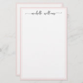 Papeterie Fille Élégante Signature Script Blush Bordé (Devant / Derrière)