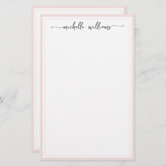Papeterie Fille Élégante Signature Script Blush Bordé (Devant / Derrière)
